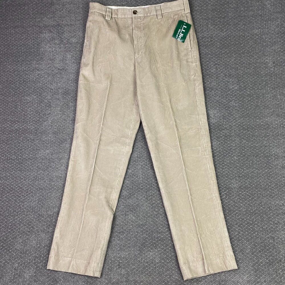 LL Bean Country Corduroy Pants Men's 34 x 34 Khaki Cotton Wide Wale Flat Front